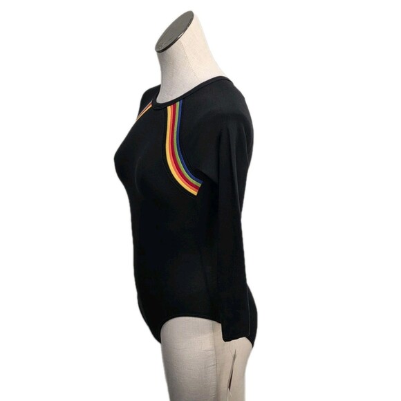 Gilda Marx VTG 80s Cotton Rainbow Stripe LS Leotard Adult XS (Y/J) Black - Picture 4 of 16